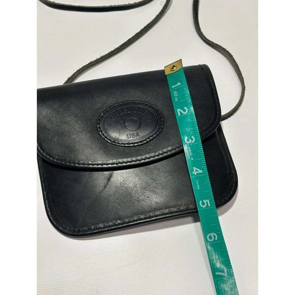 Vtg Michael Greene USA Black Leather Crossbody‎ Bag Passport Travel Minimalist